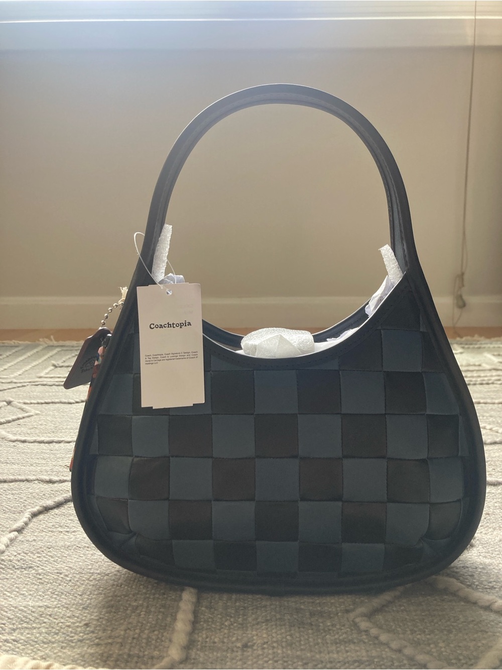 Last Chance!!! COACHTOPIA Woven Checker Hobo Shoulder Bag in Dark Blue & Black - Picture 8 of 15